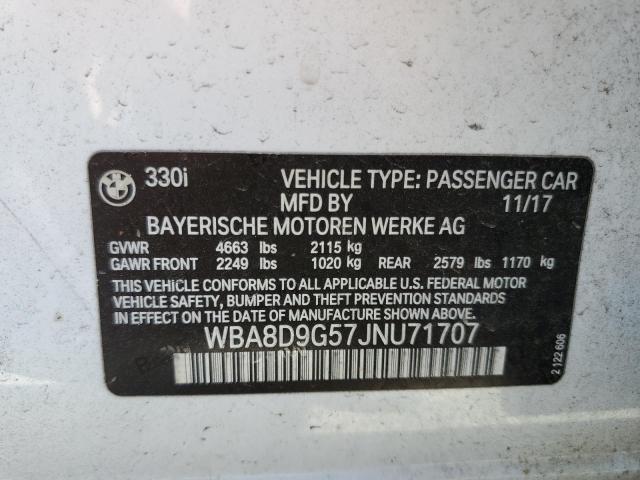 WBA8D9G57JNU71707 - 2018 BMW 330 XI Ақ фото 12