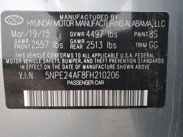 5NPE24AF8FH210206 - 2015 HYUNDAI SONATA SE GRAY photo 12