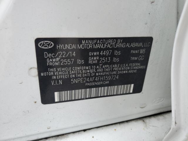 5NPE24AF4FH159724 - 2015 HYUNDAI SONATA SE WHITE photo 12