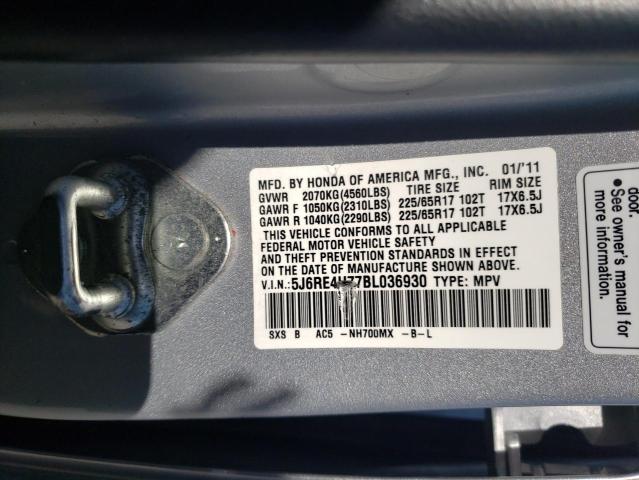 5J6RE4H77BL036930 - 2011 HONDA CR-V EXL SILVER photo 13