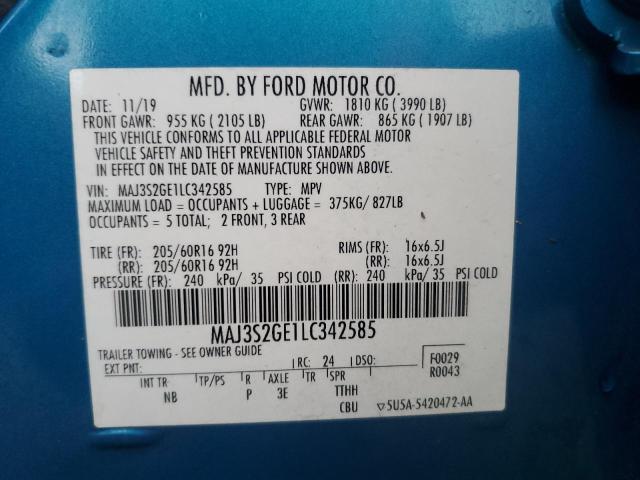 MAJ3S2GE1LC342585 - 2020 FORD ECOSPORT SE BLUE photo 14