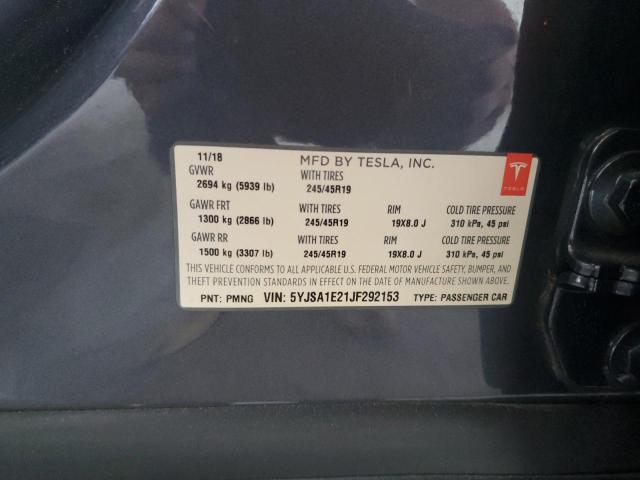 5YJSA1E21JF292153 - 2018 TESLA MODEL S გრაფიტი ფოტო 12