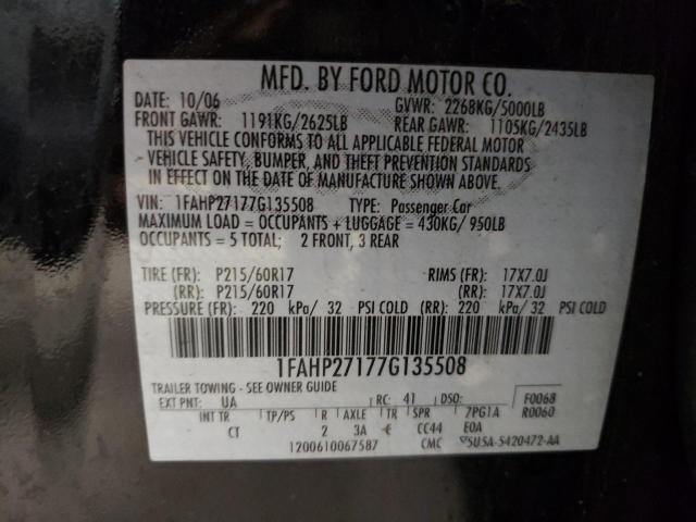 1FAHP27177G135508 - 2007 FORD FIVE HUNDR SEL BLACK photo 12