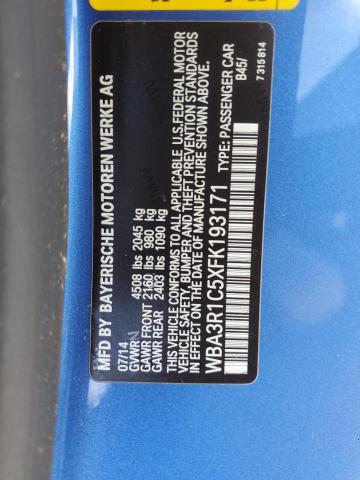 WBA3R1C5XFK193171 - 2015 BMW 435 I BLUE photo 12