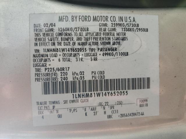 1LNHM81W14Y652055 - 2004 LINCOLN TOWN CAR EXECUTIVE SILVER photo 12