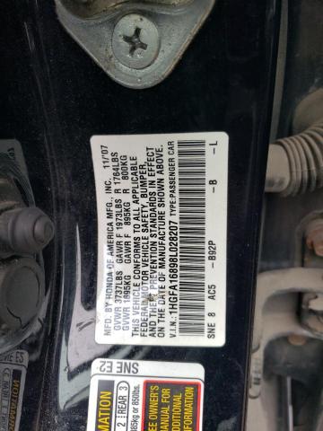 1HGFA16898L028207 - 2008 HONDA CIVIC EX BLACK photo 12