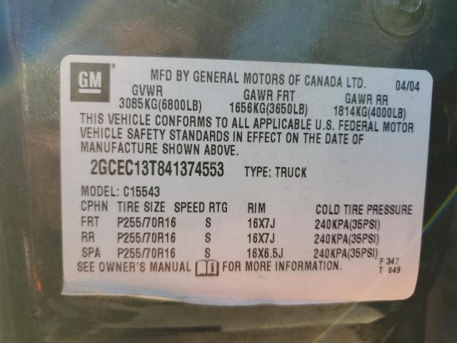 2GCEC13T841374553 - 2004 CHEVROLET SILVERADO C1500 BLACK photo 12