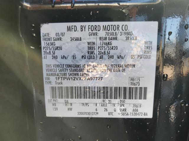 1FTPW12VX7FA97727 - 2007 FORD F150 SUPERCREW BLACK photo 12