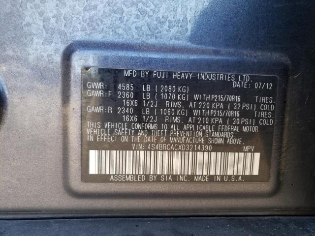 4S4BRCACXD3214390 - 2013 SUBARU OUTBACK 2.5I GRAY photo 12