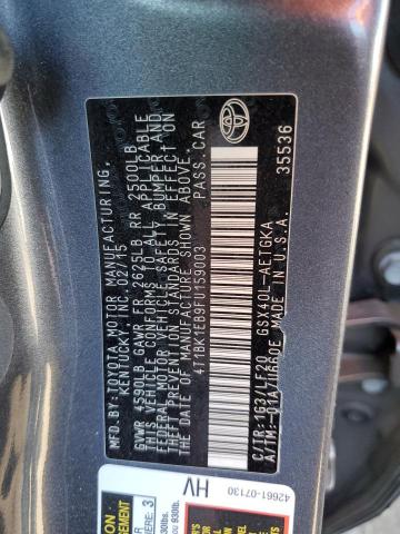 4T1BK1EB9FU159003 - 2015 TOYOTA AVALON XLE GRAY photo 12