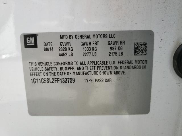 1G11C5SL2FF133759 - 2015 CHEVROLET MALIBU 1LT 白色 照片 13