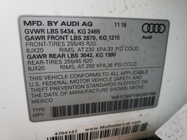 WA1CNAFY5K2031392 - 2019 AUDI Q5 PRESTIGE WHITE photo 14