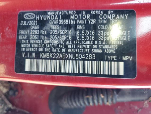 KM8K22ABXNU804283 - 2022 HYUNDAI KONA SEL RED photo 14