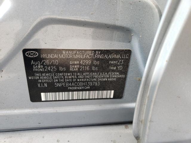 5NPEB4AC0BH139793 - 2011 HYUNDAI SONATA GLS BLUE photo 12