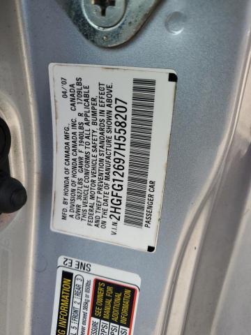 2HGFG12697H558207 - 2007 HONDA CIVIC LX SILVER photo 12