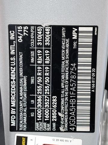4JGDA5HB1FA578754 - 2015 MERCEDES-BENZ ML 350 4MATIC SILVER photo 12
