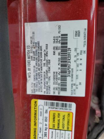 3FA6P0H73FR209139 - 2015 FORD FUSION SE RED photo 12