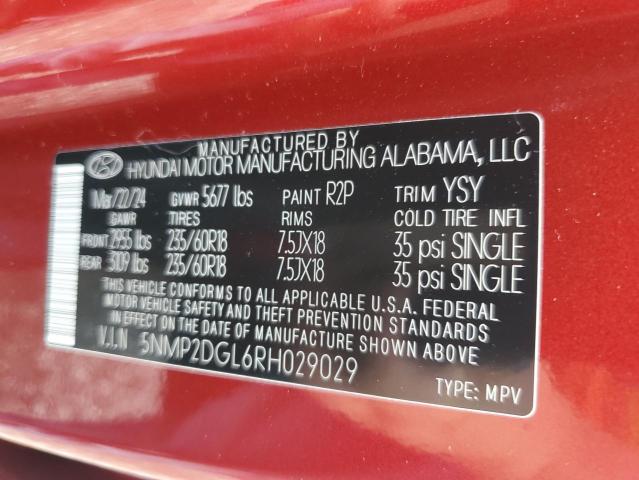 5NMP2DGL6RH029029 - 2024 HYUNDAI SANTA FE SEL RED photo 14