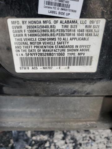 5FNYF28528B011060 - 2008 HONDA PILOT EXL BLACK photo 14