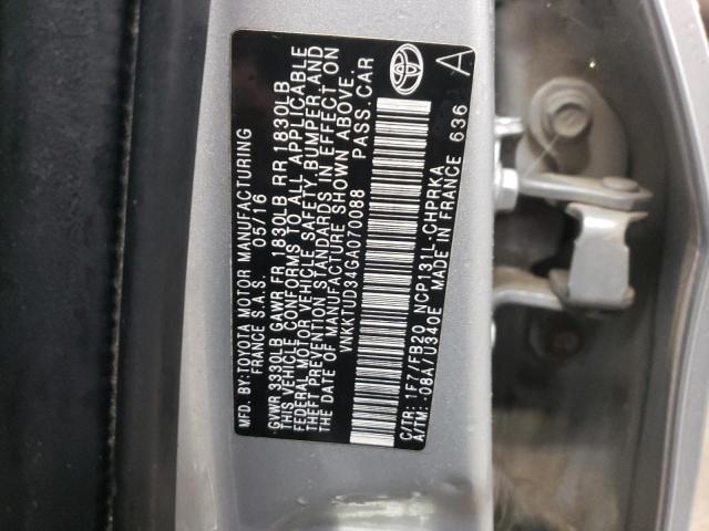 VNKKTUD34GA070088 - 2016 TOYOTA YARIS L SILVER photo 12