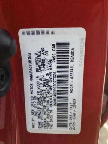 1NXBE40E99Z077626 - 2009 TOYOTA COROLLA XRS RED photo 12