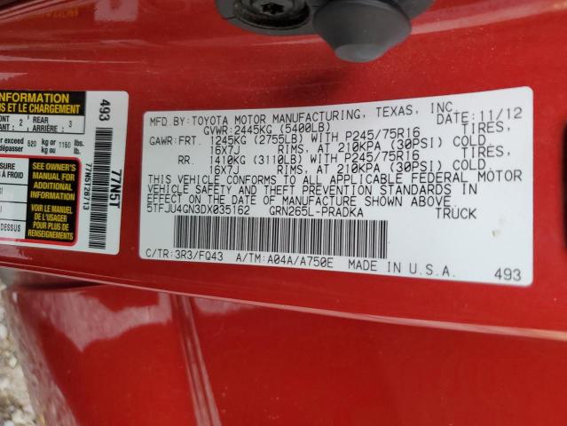 5TFJU4GN3DX035162 - 2013 TOYOTA TACOMA DOUBLE CAB PRERUNNER RED photo 12