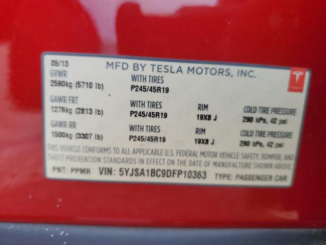 5YJSA1BC9DFP10363 - 2013 TESLA MODEL S Կարմիր լուսանկար 13