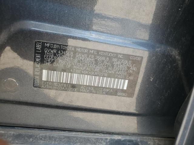 4T1BE46K49U812218 - 2009 TOYOTA CAMRY BASE CHARCOAL photo 12