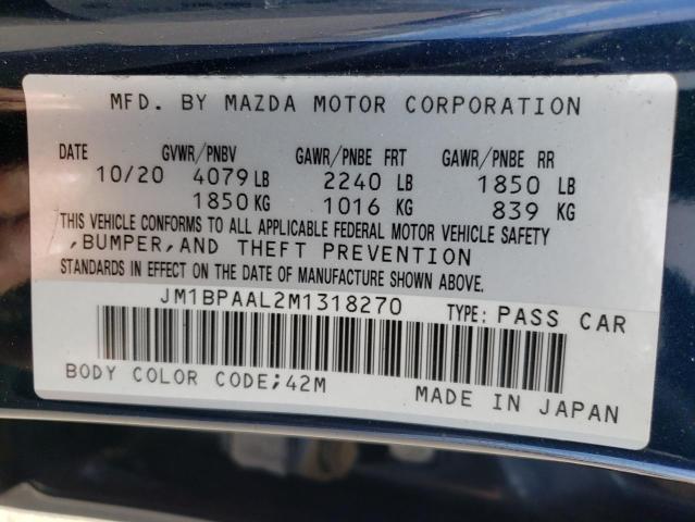 JM1BPAAL2M1318270 - 2021 MAZDA 3 BLUE photo 13