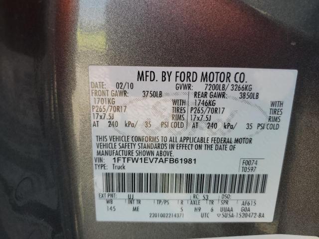 1FTFW1EV7AFB61981 - 2010 FORD F150 SUPERCREW GRAY photo 12