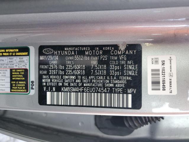 KM8SM4HF6EU074547 - 2014 HYUNDAI SANTA FE GLS SILVER photo 13