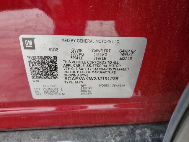 5GAEVAKW2JJ191285 - 2018 BUICK ENCLAVE ESSENCE Qırmızı foto 12