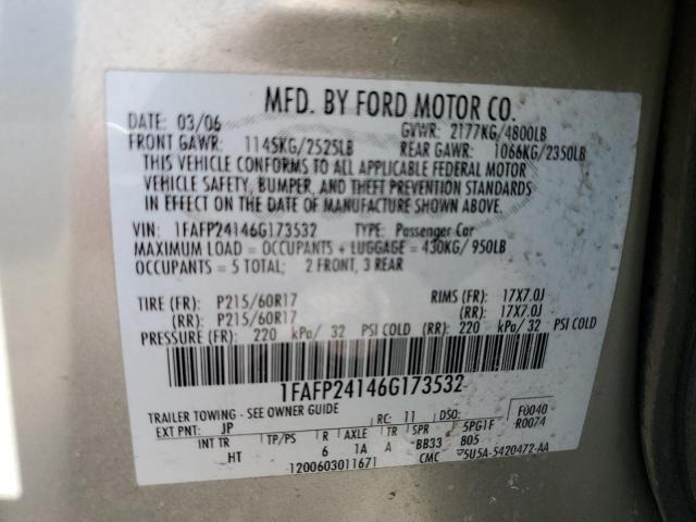 1FAFP24146G173532 - 2006 FORD FIVE HUNDR SEL GRAY photo 12