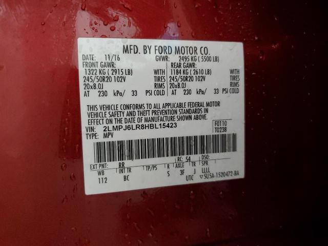 2LMPJ6LR8HBL15423 - 2017 LINCOLN MKX RESERVE RED photo 13