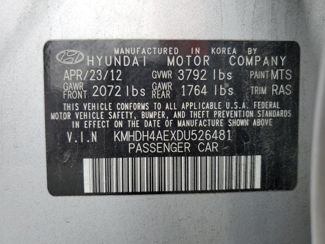 KMHDH4AEXDU526481 - 2013 HYUNDAI ELANTRA GLS SILVER photo 12