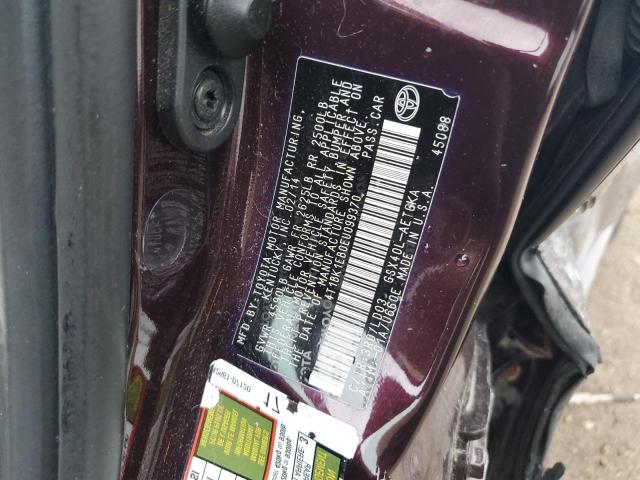 4T1BK1EB0EU099370 - 2014 TOYOTA AVALON BASE BURGUNDY photo 12