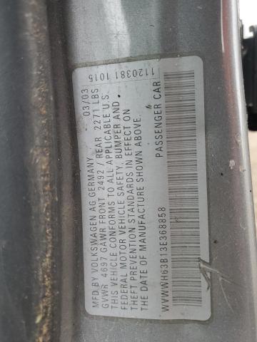 WVWWH63B13E368858 - 2003 VOLKSWAGEN PASSAT GLX Boz foto 12