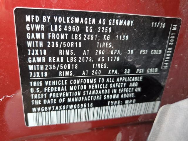 WVGBV7AX9FW059516 - 2015 VOLKSWAGEN TIGUAN S RED photo 13