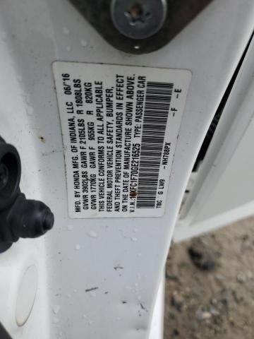 19XFC1F70GE216525 - 2016 HONDA CIVIC EXL თეთრი ფოტო 12