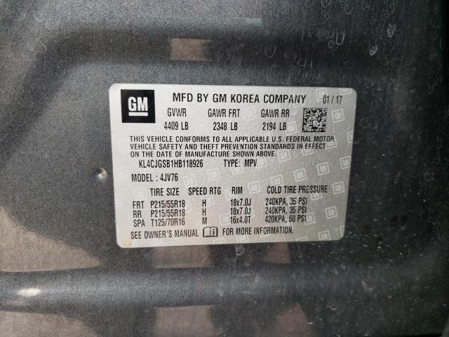 KL4CJGSB1HB118926 - 2017 BUICK ENCORE ESSENCE GRAY photo 14