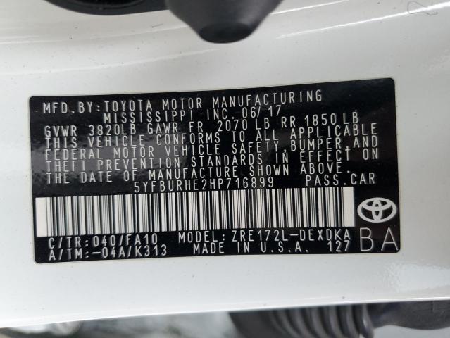 5YFBURHE2HP716899 - 2017 TOYOTA COROLLA L WHITE photo 13