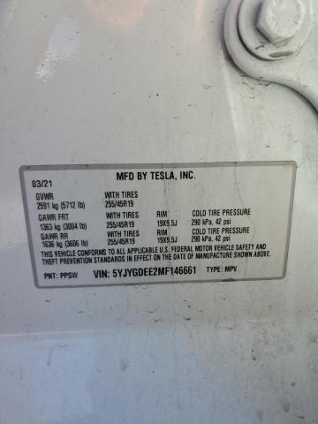 5YJYGDEE2MF146661 - 2021 TESLA MODEL Y WHITE photo 12