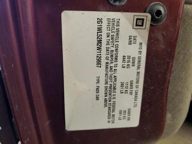 2G1WL52M2W1129667 - 1998 CHEVROLET LUMINA BASE MAROON photo 12