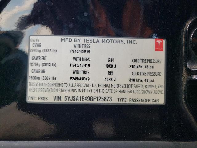 5YJSA1E49GF125873 - 2016 TESLA MODEL S BLACK photo 13