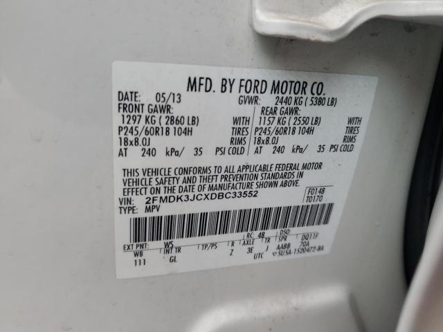 2FMDK3JCXDBC33552 - 2013 FORD EDGE SEL WHITE photo 13