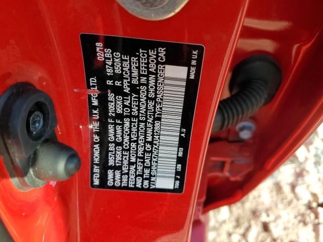 SHHFK7H7XJU412880 - 2018 HONDA CIVIC EXL RED photo 12