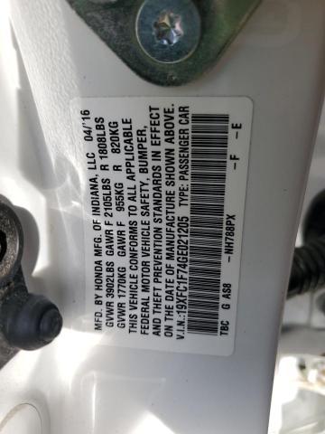 19XFC1F74GE021205 - 2016 HONDA CIVIC EXL Ağ foto 12