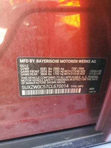 5UXZW0C57CL670014 - 2012 BMW X5 XDRIVE35D RED photo 13