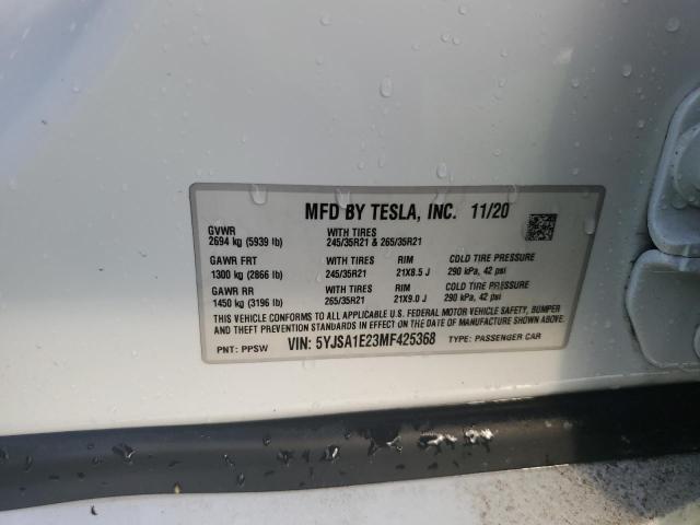 5YJSA1E23MF425368 - 2021 TESLA MODEL S WHITE photo 14