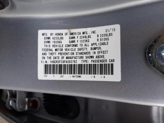 1HGCR2F3XFA093792 - 2015 HONDA ACCORD LX SILVER photo 12